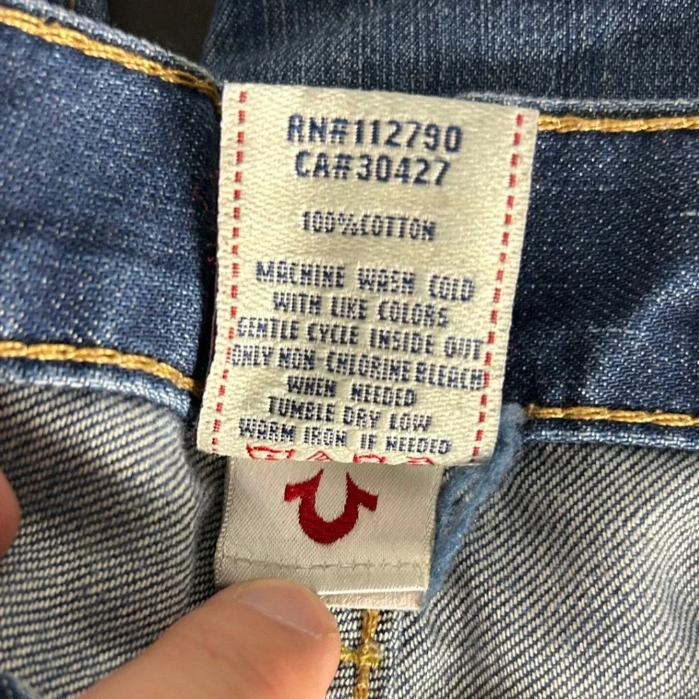 True Religion Joey Jeans Mens 32 Blue Denim Raw Hem Y2K Streetwear Made in USA